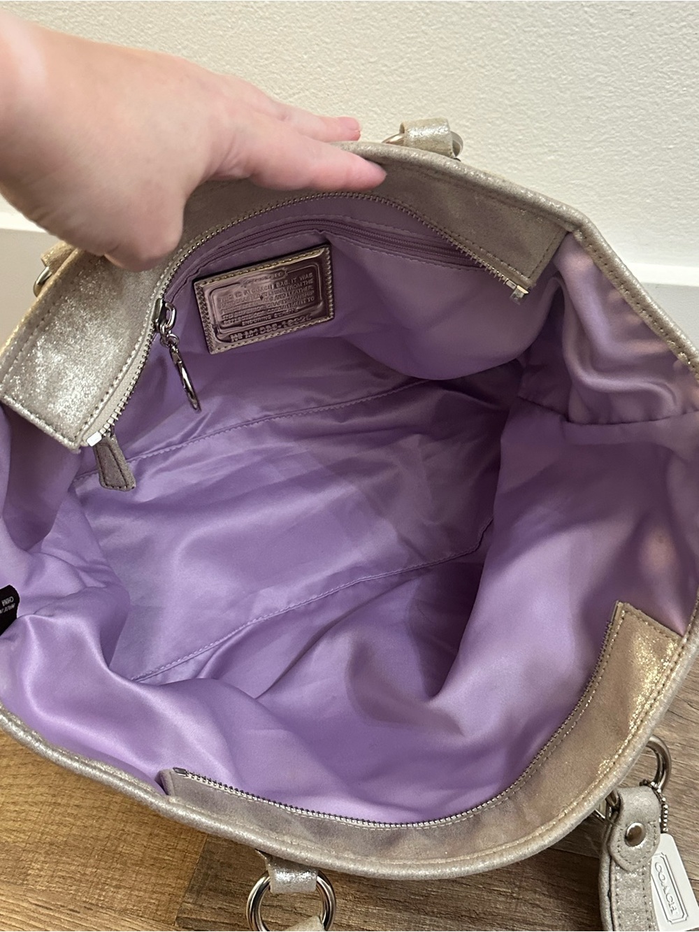 Coach Poppy Glam Patchwork Signature Tote Bag Style 16926 Metallic Canvas - Picture 7 of 10